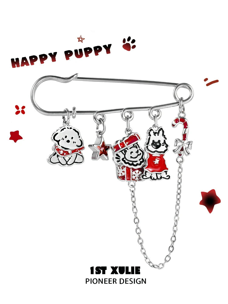 Cute puppy brooch pin featuring five adorable dog charms for pet lovers