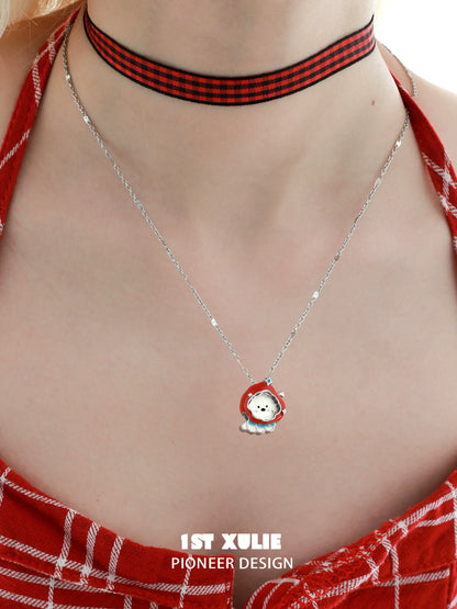 Cute puppy pendant necklace by 1ST XULIE with a silver chain and adorable puppy design