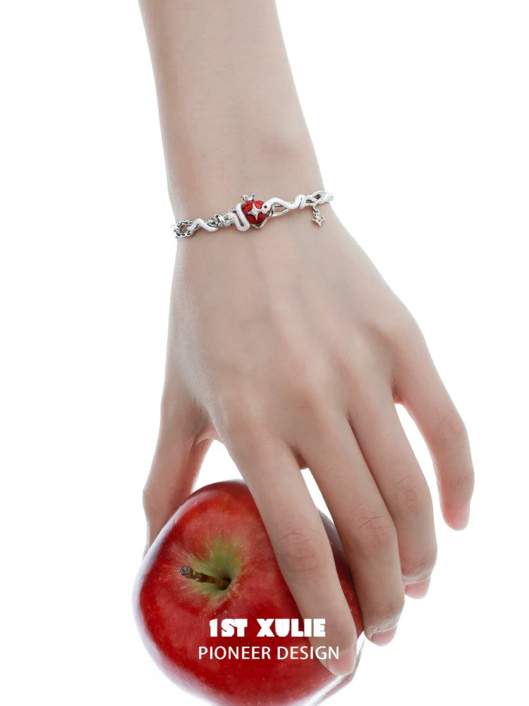 Cute snake apple bracelet featuring a fun snake design and a red apple charm for stylish accessories