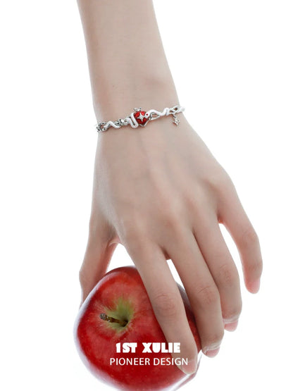 Cute snake apple bracelet featuring a fun snake design and a red apple charm for stylish accessories