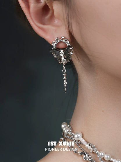Elegant cyber butterfly earrings with intricate design and dangling detail for stylish accessories
