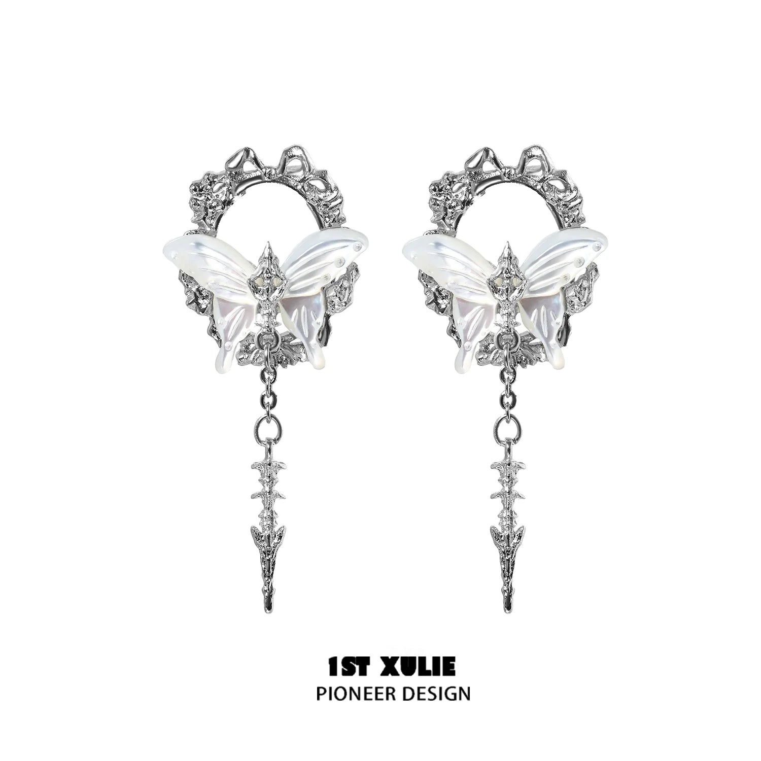 Elegant cyber butterfly earrings with intricate design and dangling elements for a unique style