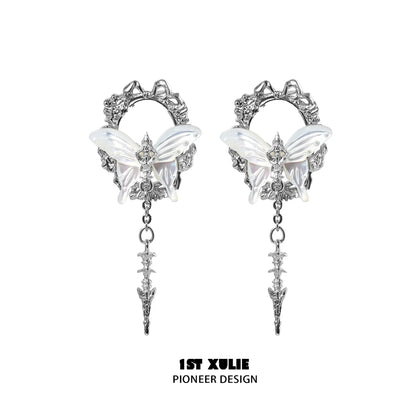 Elegant cyber butterfly earrings with intricate design and dangling elements for a unique style