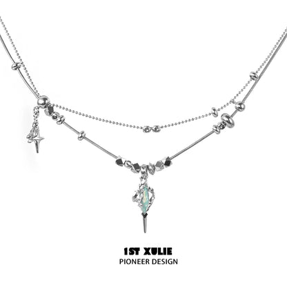 Stylish dark dreamcore necklace featuring unique spikes and crystal accents for a bold look