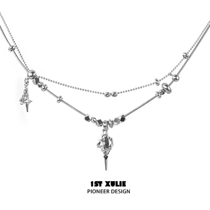 1STXULIE Dark Dreamcore Necklace with Unique Spikes and Beaded Design for a Stylish Look