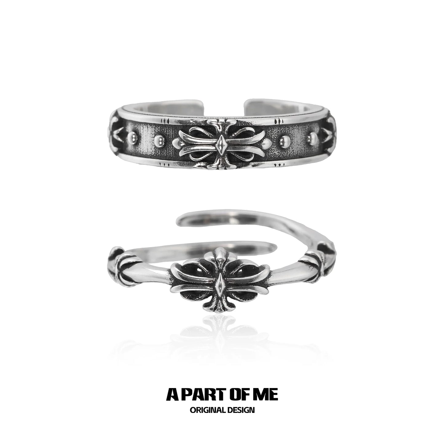 Dark iris vintage ring by A PART OF ME with intricate floral design and polished finish