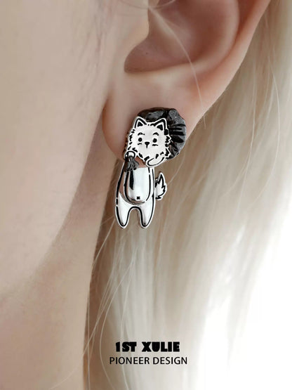Unique dog lover silver earrings featuring a cute dog design for animal enthusiasts