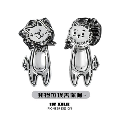 Stylish dog lover silver earrings featuring playful dog designs with a polished finish