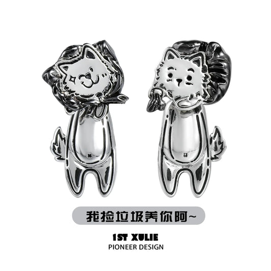 Stylish dog lover silver earrings featuring playful dog designs with a polished finish