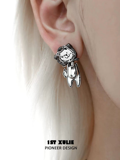 Adorable dog lover silver earrings featuring a playful dog design for animal enthusiasts