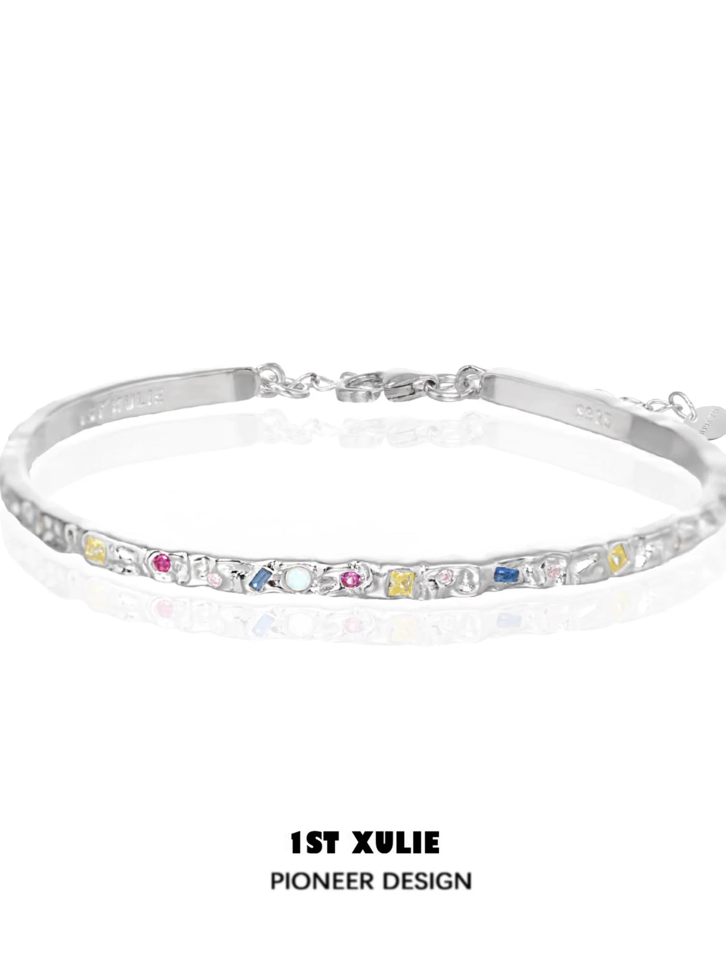 1STXULIE Dopamine Color Zircon Bracelet with Colorful Stones for Elegant Style