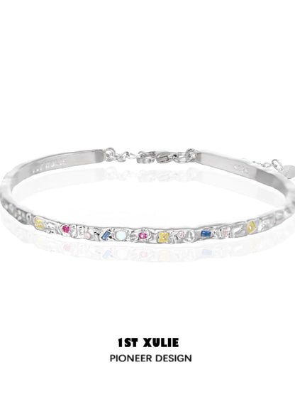 1STXULIE Dopamine Color Zircon Bracelet with Colorful Stones for Elegant Style