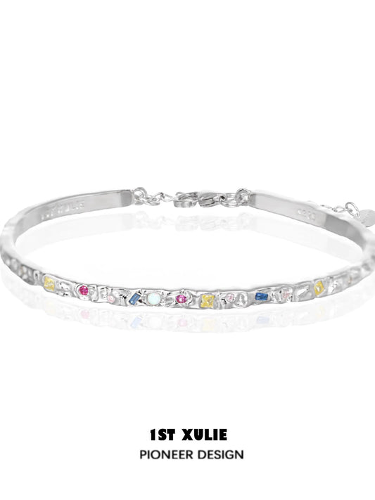Elegant 1STXULIE dopamine color zircon bracelet with colorful stones for a chic accessory