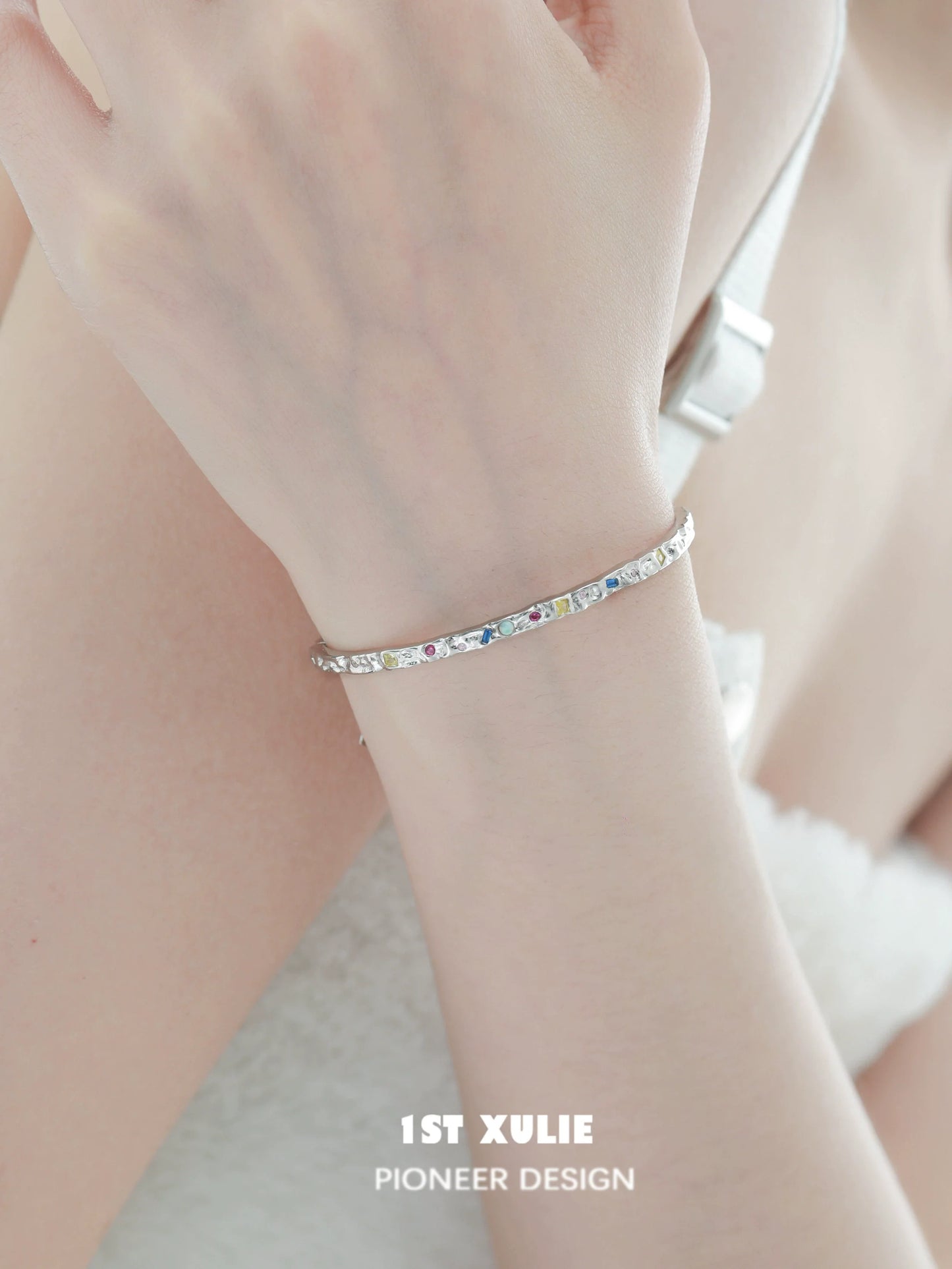 Dopamine color zircon bracelet by 1STXULIE featuring a sparkling design perfect for any occasion