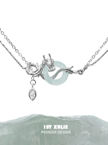 1STXULIE Dragon Silver Necklace with Elegant Design and Unique Aquamarine Charm
