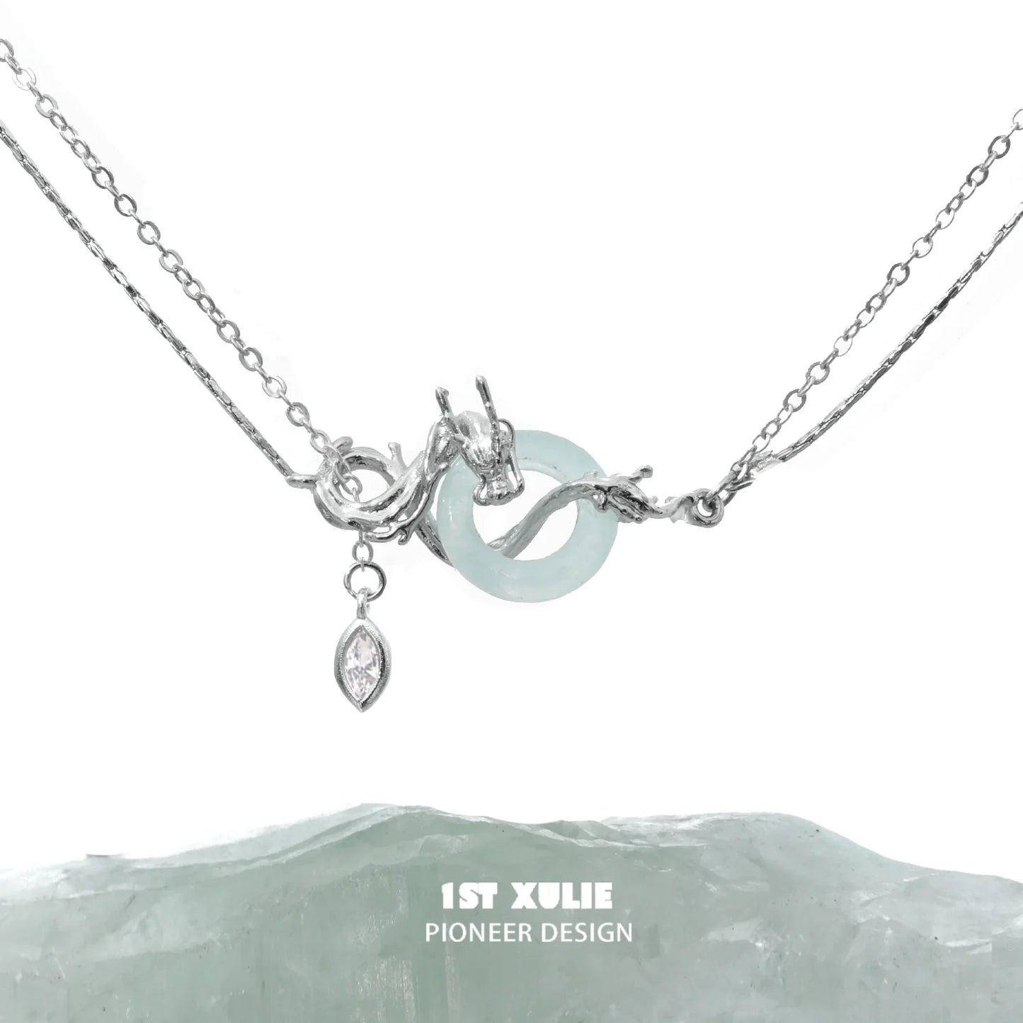 1ST XULIE Dragon Silver Necklace with Aquamarine Accent and Elegant Design