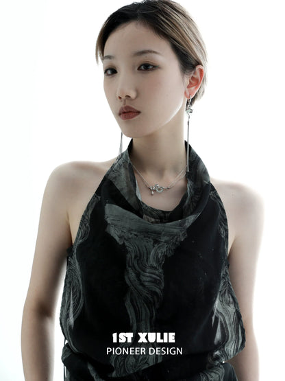 Model wearing a stylish dragon silver necklace with elegant design, perfect for fashion enthusiasts