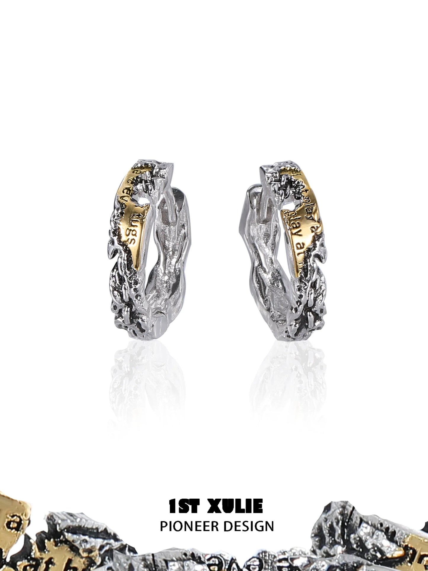 1ST XULIE Edgy Love Letter Earrings in Silver with Unique Design and Engraved Detailing