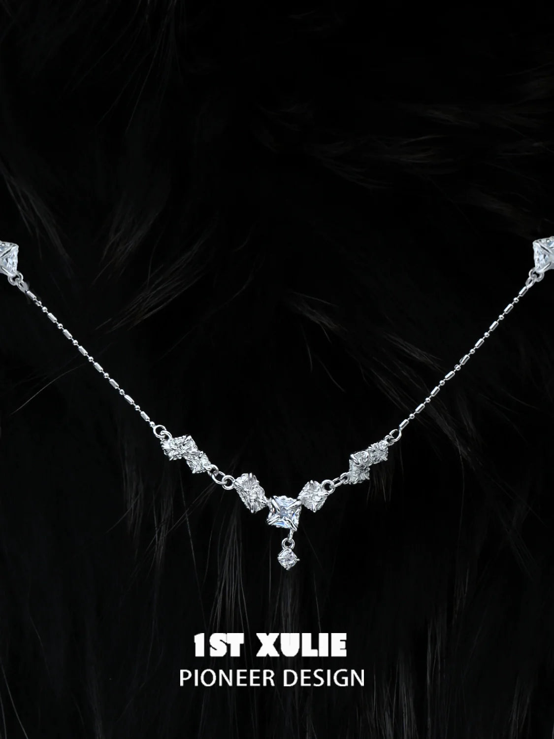 Edgy zircon necklace with unique geometric design by 1ST XULIE, perfect for statement fashion.