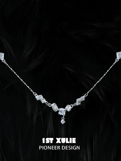 Edgy zircon necklace with unique geometric design by 1ST XULIE, perfect for statement fashion.