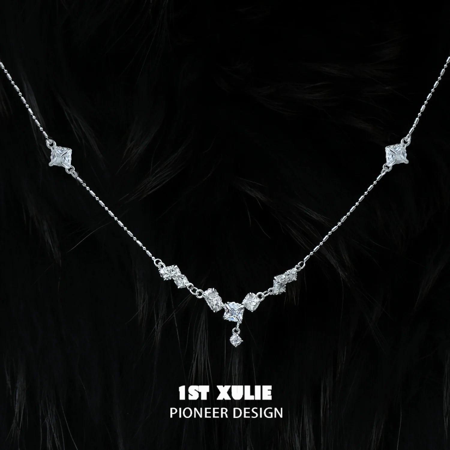 Edgy zircon necklace by 1ST XULIE featuring geometric designs and sparkling zircon stones