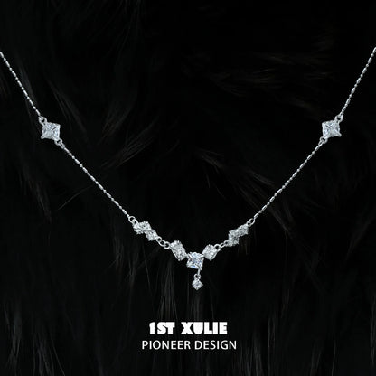 Edgy zircon necklace by 1ST XULIE featuring geometric designs and sparkling zircon stones
