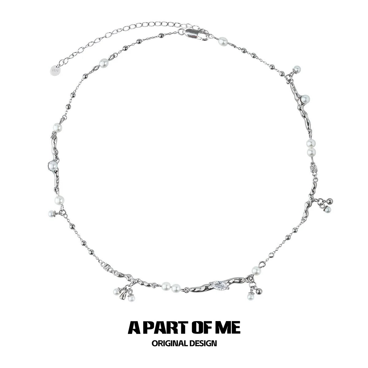 Elegant pearl zircon necklace designed by A PART OF ME featuring delicate pearls and sparkling zircon accents.