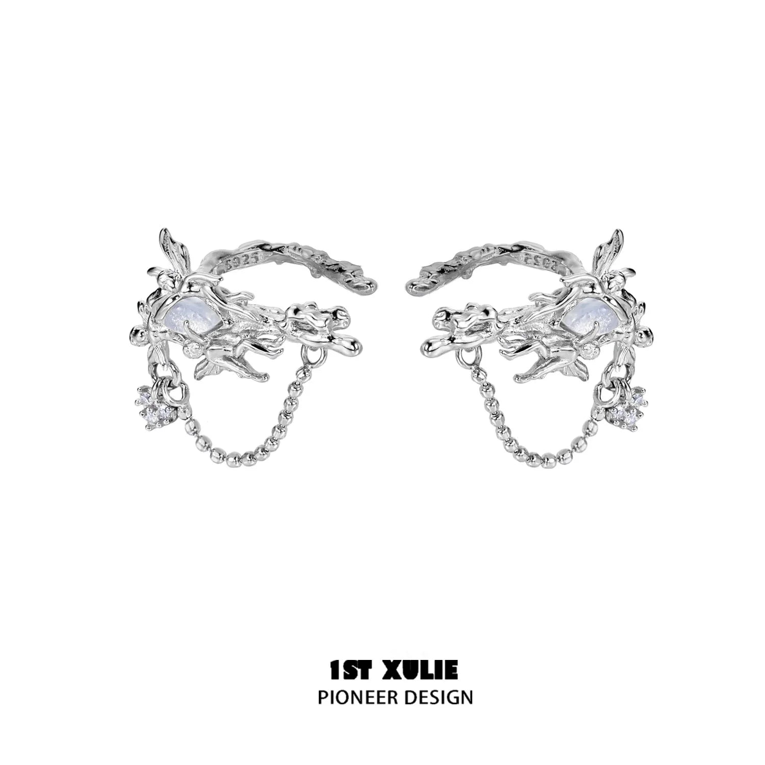 1STXULIE Elf Opal Earrings with Unique Design and Silver Detailing for Elegant Style