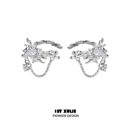 1STXULIE Elf Opal Earrings with Unique Design and Silver Detailing for Elegant Style