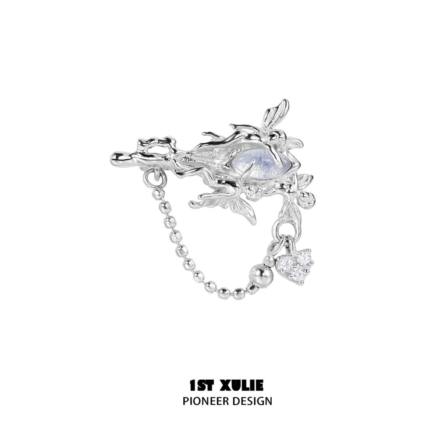 Elegant 1ST XULIE Elf Opal Earrings with Floral Design and Heart Charm for a Unique Look