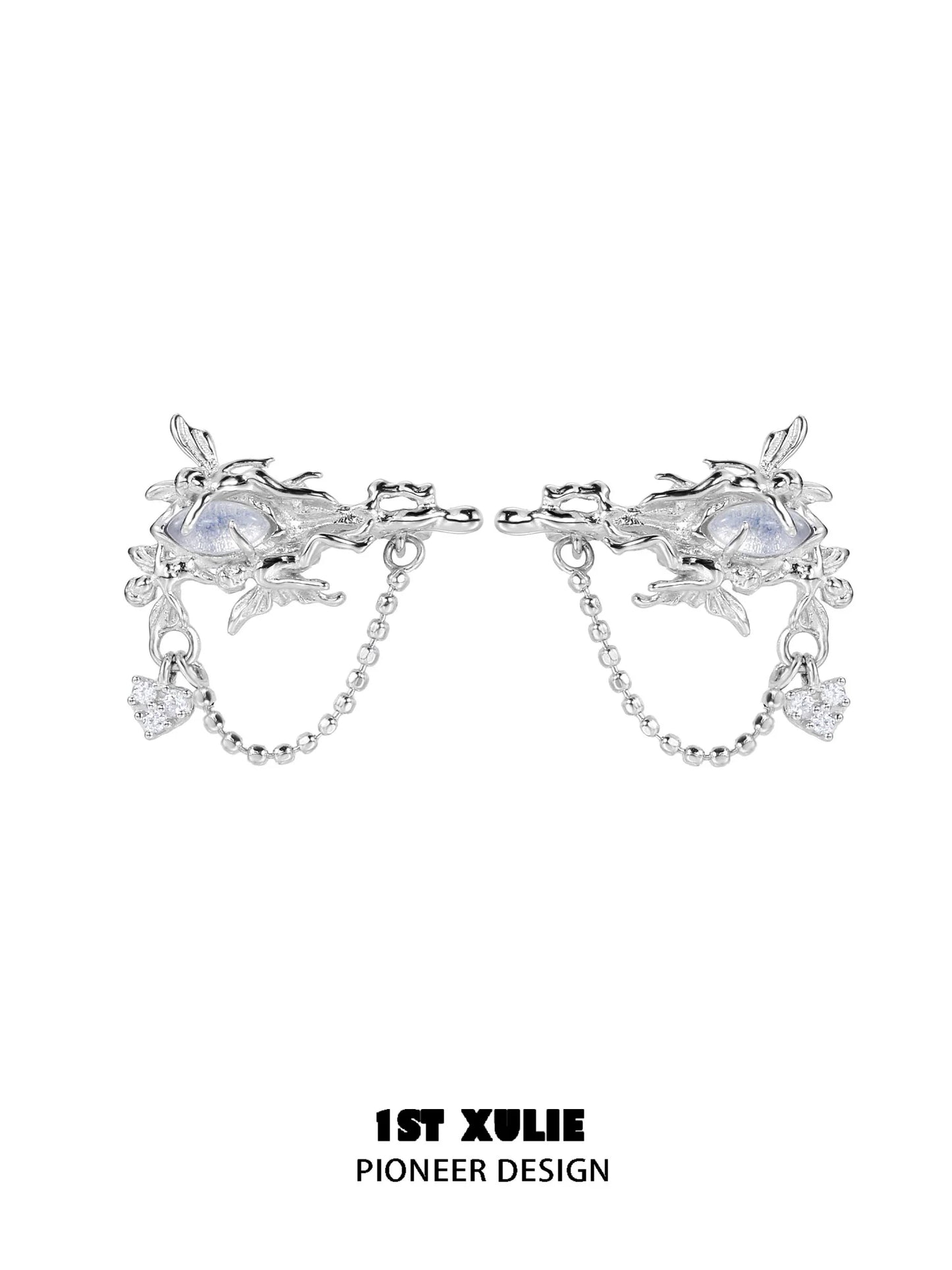 Elegant 1STXULIE elf opal earrings with floral design and dangling chains for a whimsical touch