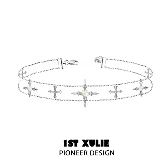 Faithful rose cross necklace featuring delicate silver chains with decorative cross charms