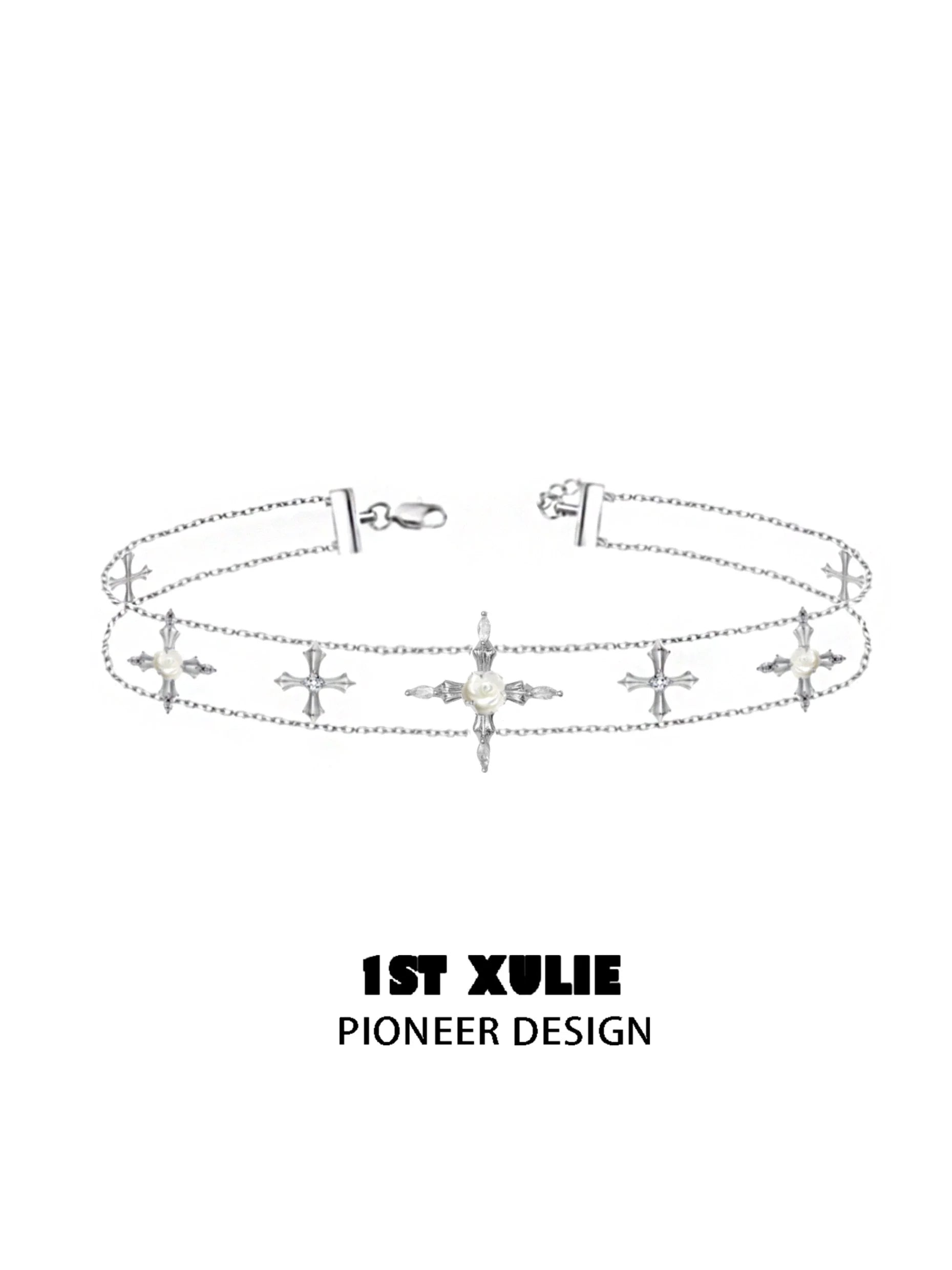 Faithful rose cross necklace by 1STXULIE featuring elegant cross and pearl design on a delicate chain