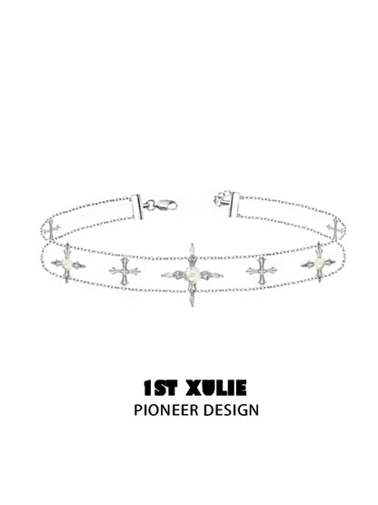Faithful rose cross necklace by 1STXULIE featuring elegant cross and pearl design on a delicate chain