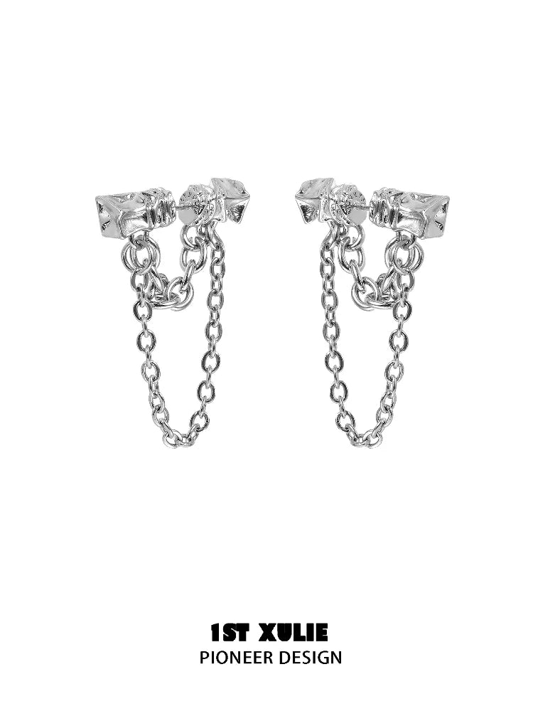 1STXULIE Silver Y2K chain earrings with intricate links for a trendy accessory look