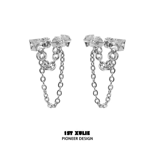 Stylish Y2K chain earrings with a silver finish and unique design by 1STXULIE