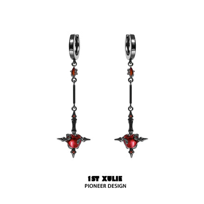 1ST XULIE forbidden apple serpent earrings with intricate design featuring red apple and snake details