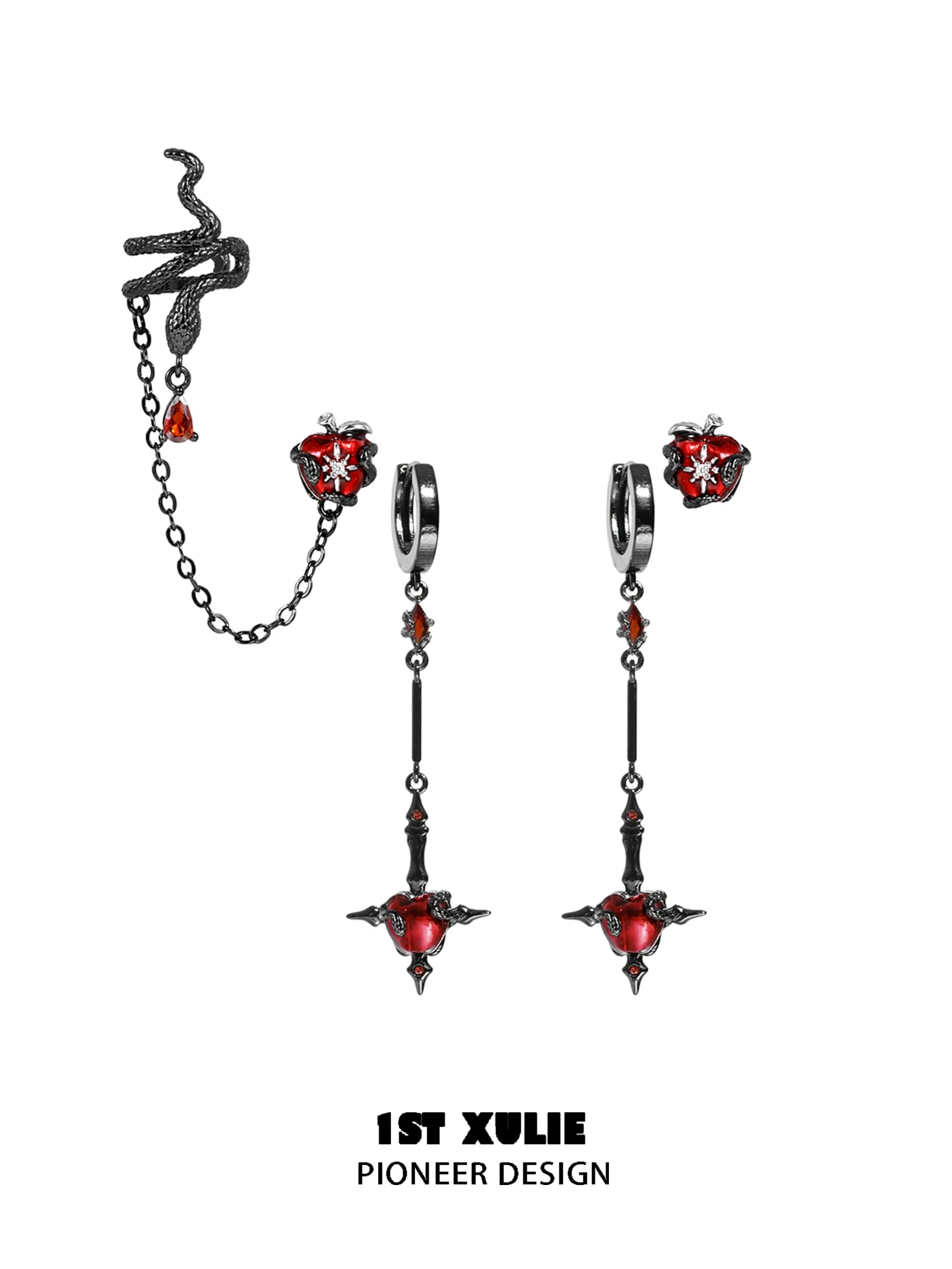Forbidden apple serpent earrings with red gems and a unique snake design for a daring look