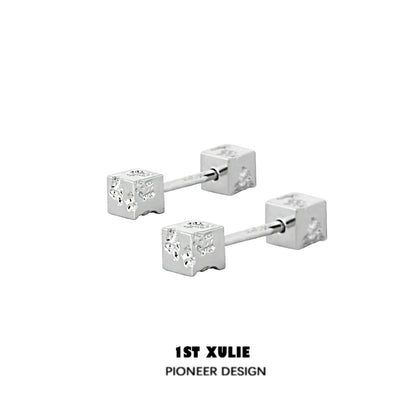 1ST XULIE Frosted Cube Earrings in Silver with Modern Design for Stylish Accessories
