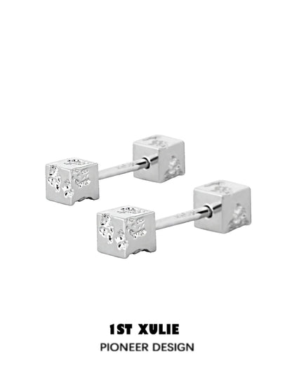1ST XULIE Frosted Cube Earrings in Silver Design for a Modern and Trendy Look