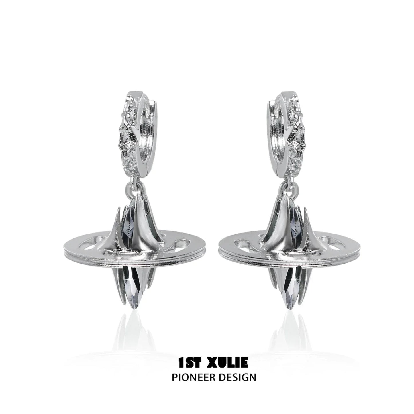 Futuristic dream core earrings with sleek silver design and sparkling details for a stylish look