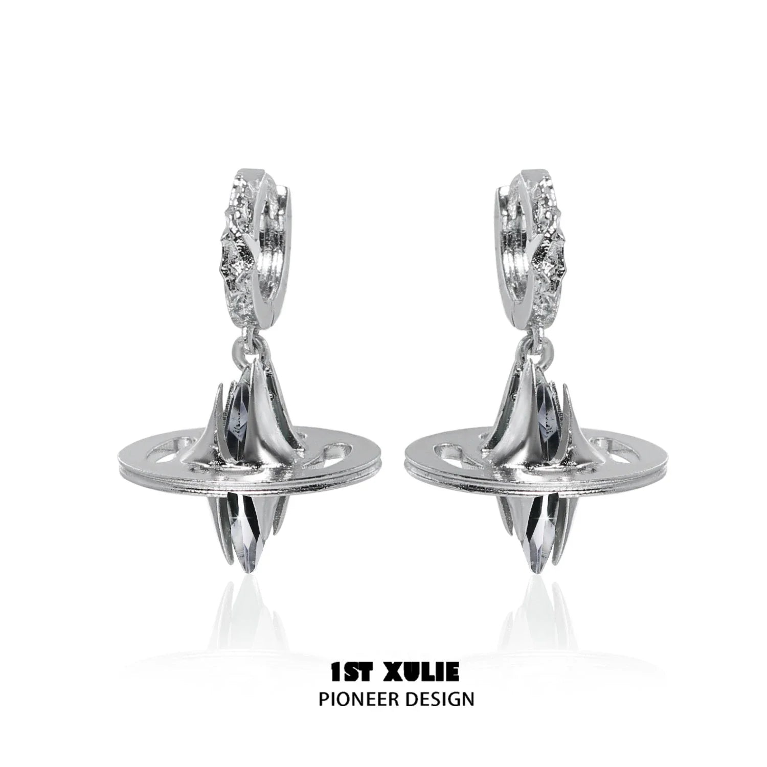 Futuristic dream core earrings with sleek silver design and sparkling details for a stylish look