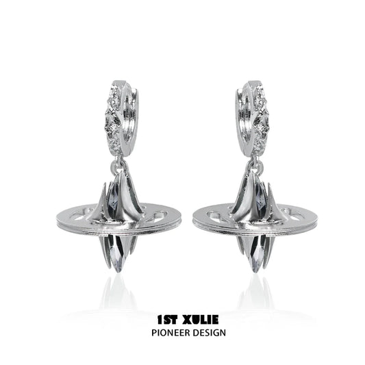 Futuristic dream core earrings with sleek silver design and sparkling details for a stylish look