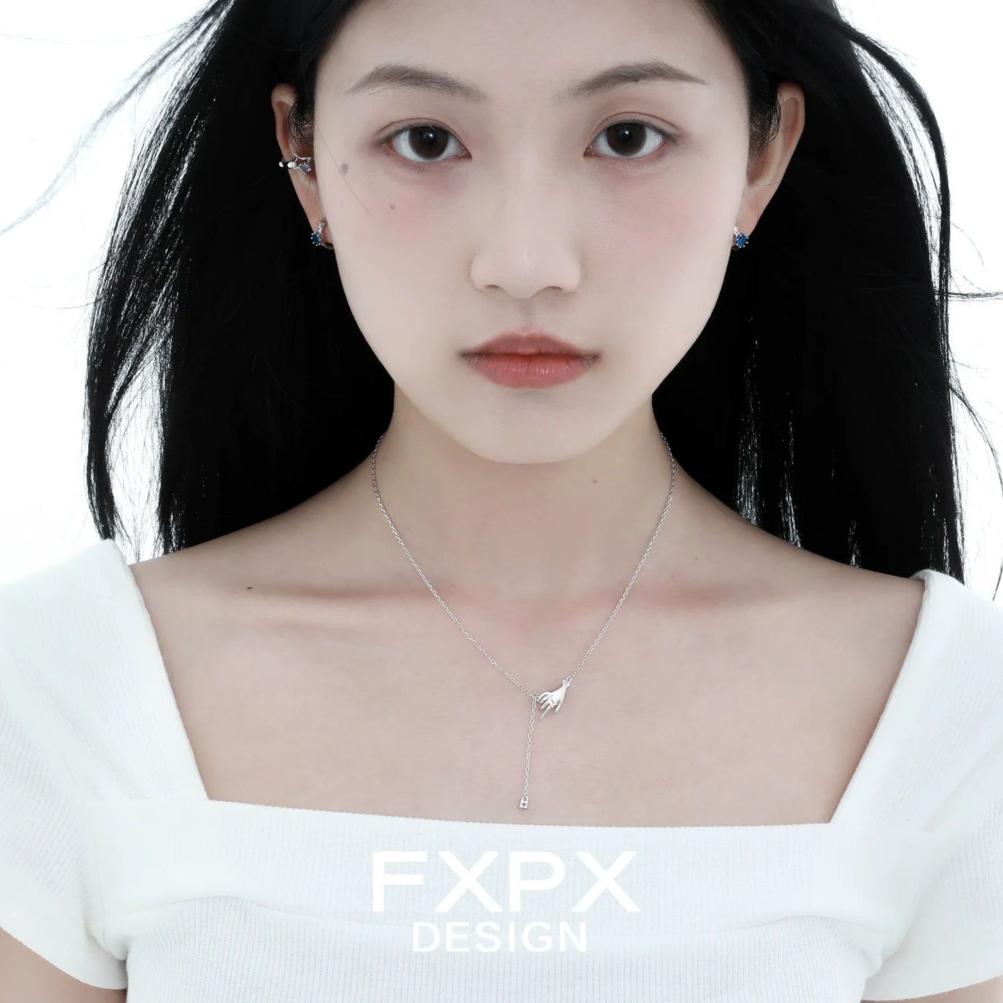 Elegant angel hand amethyst necklace on model showcasing unique design and craftsmanship