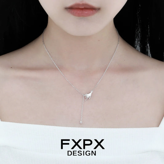 FXPX angel hand amethyst necklace featured on a model, showcasing its elegant design and craftsmanship