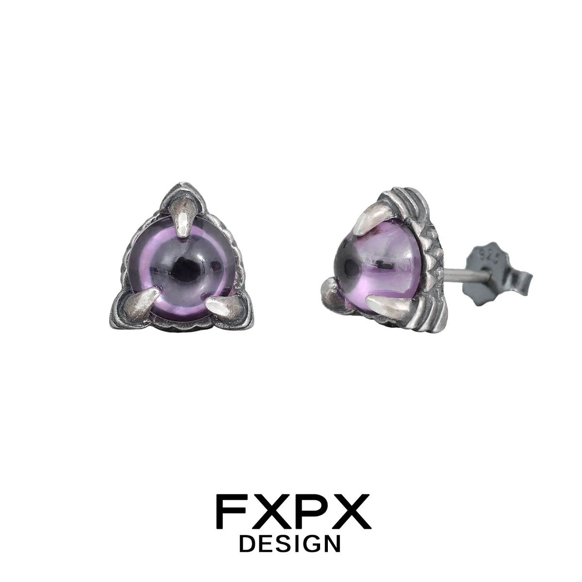 Bloody doll jewelry amethyst dragon earrings with purple gemstones and silver claw settings