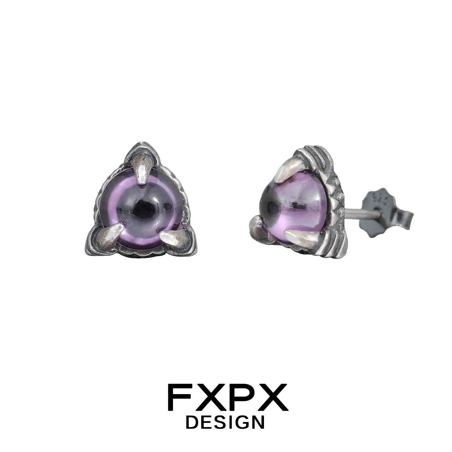 FXPX bloody doll jewelry amethyst dragon earrings with purple amethyst stone and claw metal design
