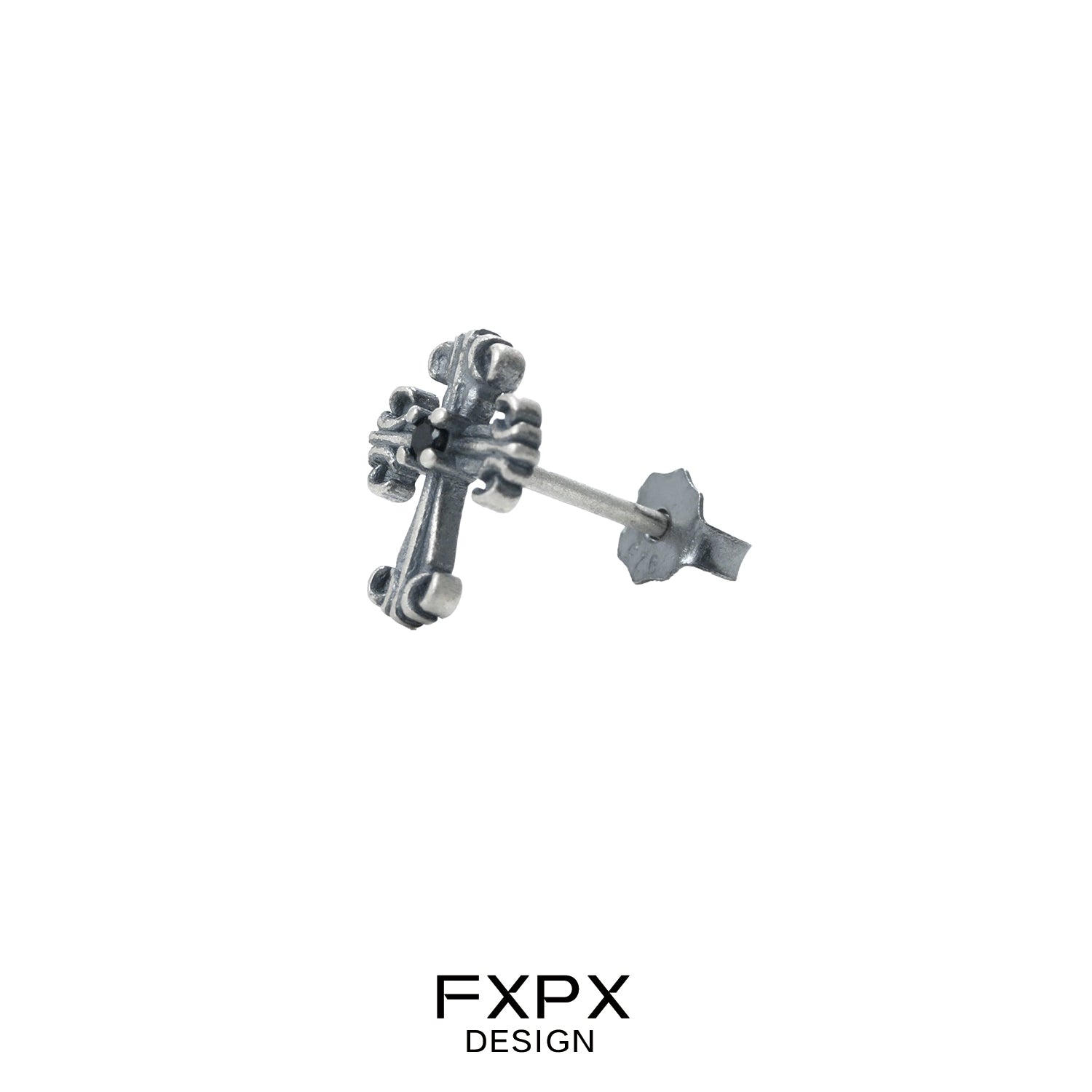 FXPX bloody doll jewelry gothic cross stud earrings in antique silver finish