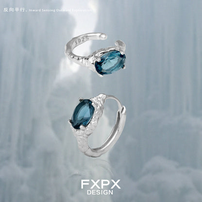 Silver Bloody Doll Jewelry mystic iceland ear cuffs with blue gemstones by FXPX