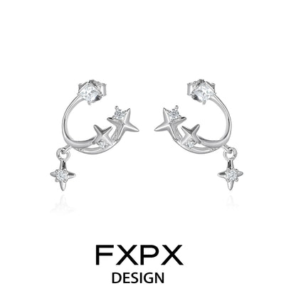 FXPX bloody doll jewelry silver star constellation stud earrings in polished silver with small dangling stars